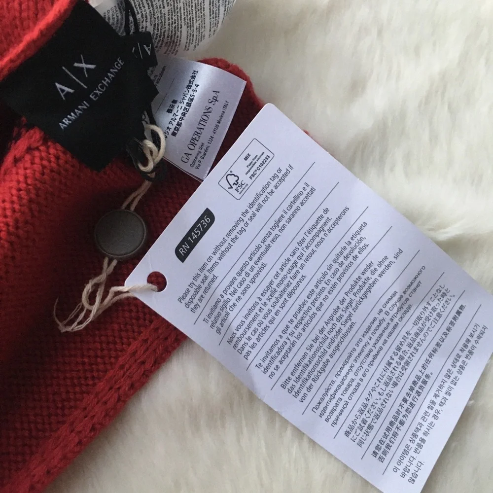 NWT Armani Exchange Scarlet Sega Logo Red & Black Scarf